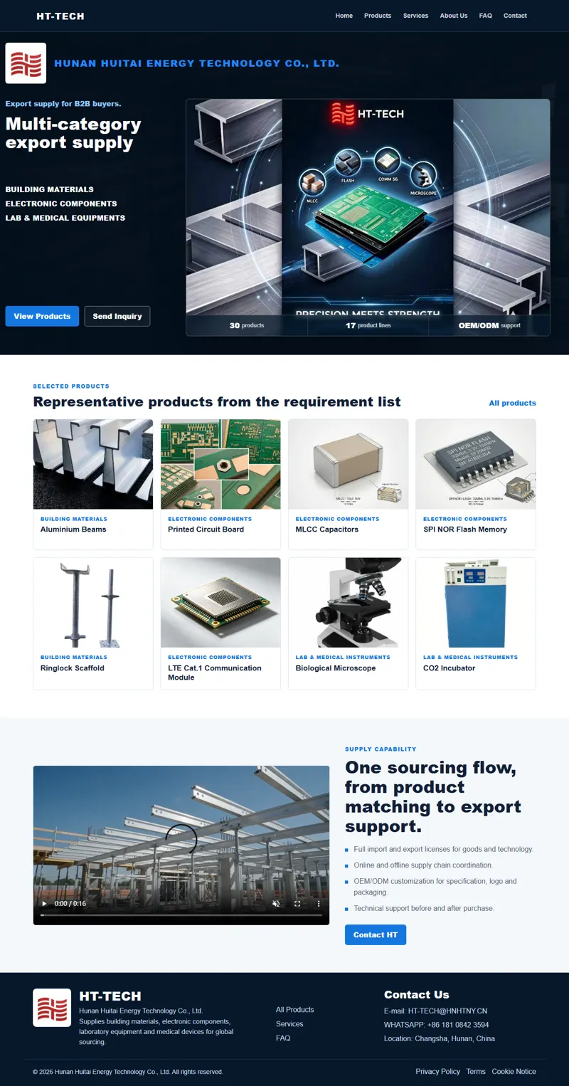 HT Export Supply | Building Materials, Electronic Components, Lab & Medical Instruments 网页长截图